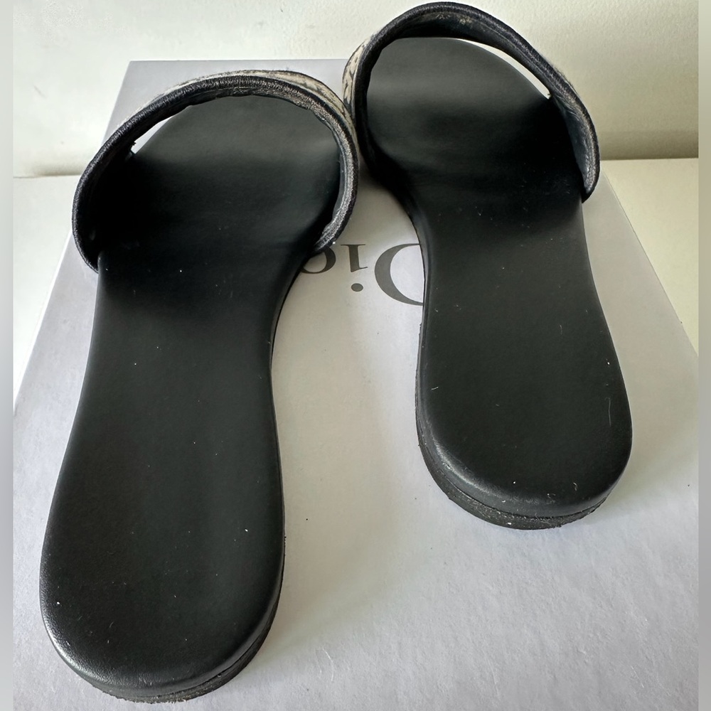 Christian Dior Dway Slides Deep Blue Embroidered Cotton Sandals Size 37.5 - Picture 3 of 8